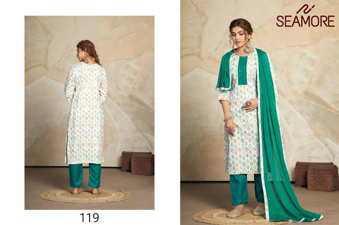 Aishwarya By Seamore 118 To 123 Cotton Blend Printed Kurti With Bottom Dupatta Wholesale Market In Surat